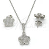 Sterling Silver Earring and Pendant Adult Set, Flower Design, with White Micro Pave, Polished, Rhodium Finish, 10.275.0015