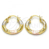 Oro Laminado Small Hoop, Gold Filled Style Hollow Design, Diamond Cutting Finish, Tricolor, 02.170.0168.25