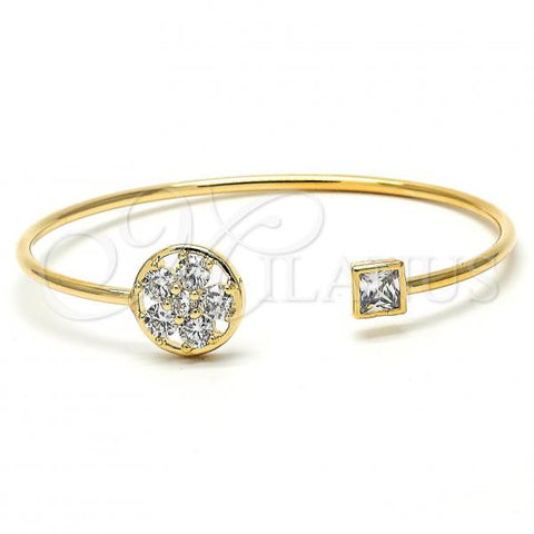 Oro Laminado Individual Bangle, Gold Filled Style Flower Design, with White Cubic Zirconia and White Crystal, Polished, Golden Finish, 07.97.0058.1 (02 MM Thickness, One size fits all)