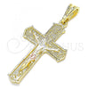 Oro Laminado Religious Pendant, Gold Filled Style Crucifix Design, Polished, Tricolor, 05.351.0158