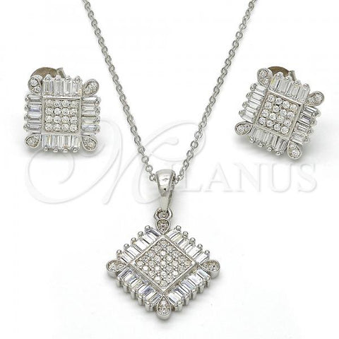 Sterling Silver Earring and Pendant Adult Set, with White Cubic Zirconia and White Crystal, Polished, Rhodium Finish, 10.286.0008