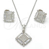 Sterling Silver Earring and Pendant Adult Set, with White Cubic Zirconia and White Crystal, Polished, Rhodium Finish, 10.286.0008