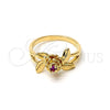 Oro Laminado Elegant Ring, Gold Filled Style Flower and Leaf Design, with Rhodolite Cubic Zirconia, Polished, Golden Finish, 5.172.021.08 (Size 8)