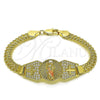 Oro Laminado Fancy Bracelet, Gold Filled Style San Judas and Bismark Design, with White Cubic Zirconia, Polished, Tricolor, 03.411.0040.1.08