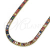 Oro Laminado Fancy Necklace, Gold Filled Style with Multicolor Cubic Zirconia, Polished, Golden Finish, 04.130.0001.5.12