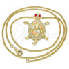 Oro Laminado Pendant Necklace, Gold Filled Style Turtle Design, with Garnet and White Crystal, Polished, Tricolor, 04.213.0166.20