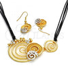 Oro Laminado Necklace and Earring, Gold Filled Style Spiral and Leaf Design, with White Crystal, Polished, Two Tone, 06.59.0109.1