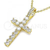 Oro Laminado Religious Pendant, Gold Filled Style Cross Design, with White Cubic Zirconia, Polished, Golden Finish, 05.342.0046