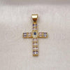 Oro Laminado Religious Pendant, Gold Filled Style Cross Design, with Multicolor Cubic Zirconia, Polished, Golden Finish, 05.342.0229.1