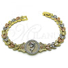 Oro Laminado Fancy Bracelet, Gold Filled Style Dolphin and Flower Design, with White Micro Pave and White Cubic Zirconia, Diamond Cutting Finish, Tricolor, 03.253.0083.08