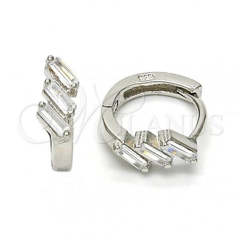 Sterling Silver Huggie Hoop, with White Cubic Zirconia, Polished, Rhodium Finish, 02.175.0091.15