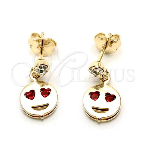 Oro Laminado Stud Earring, Gold Filled Style Heart Design, with Garnet Cubic Zirconia, Polished, Golden Finish, 02.09.0203