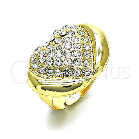 Oro Laminado Multi Stone Ring, Gold Filled Style Heart Design, with White Crystal, Polished, Golden Finish, 01.372.0004