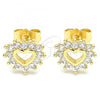 Oro Laminado Stud Earring, Gold Filled Style Heart Design, with White Cubic Zirconia, Polished, Golden Finish, 02.233.0024.7