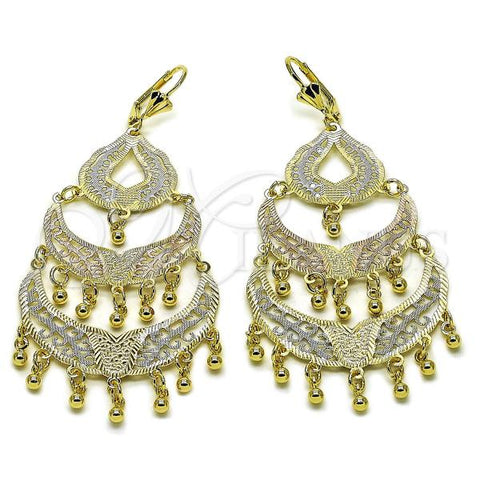 Oro Laminado Chandelier Earring, Gold Filled Style Teardrop Design, Polished, Tricolor, 02.331.0024