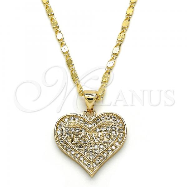 Oro Laminado Pendant Necklace, Gold Filled Style Heart Design, with White Micro Pave, Polished, Golden Finish, 04.156.0076.1.20