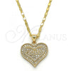 Oro Laminado Pendant Necklace, Gold Filled Style Heart Design, with White Micro Pave, Polished, Golden Finish, 04.156.0076.1.20