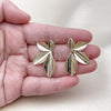 Oro Laminado Stud Earring, Gold Filled Style Leaf Design, Polished, Golden Finish, 02.163.0354