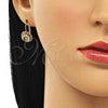 Oro Laminado Leverback Earring, Gold Filled Style Flower Design, with White Cubic Zirconia, Polished, Golden Finish, 5.125.006