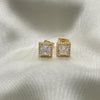 Oro Laminado Stud Earring, Gold Filled Style Cluster Design, with White Cubic Zirconia and White Micro Pave, Polished, Golden Finish, 02.342.0103.1