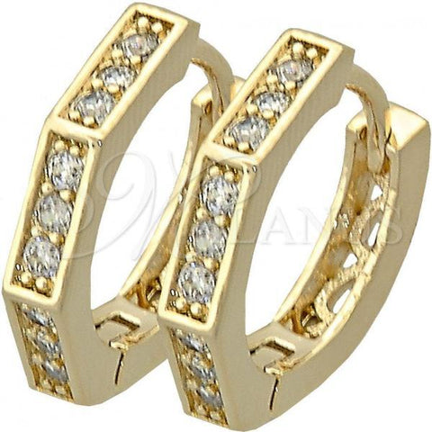 Oro Laminado Huggie Hoop, Gold Filled Style with White Micro Pave, Polished, Golden Finish, 5.130.032.1