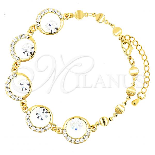 Oro Laminado Fancy Bracelet, Gold Filled Style with White Crystal, Polished, Golden Finish, 03.171.0036.07