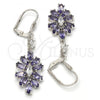 Rhodium Plated Long Earring, Leaf Design, with Amethyst and White Cubic Zirconia, Polished, Rhodium Finish, 02.205.0057.8