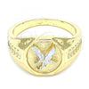 Oro Laminado Mens Ring, Gold Filled Style Eagle Design, Polished, Two Tone, 01.351.0013.12