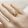 Oro Laminado Multi Stone Ring, Gold Filled Style Infinite Design, with White Cubic Zirconia, Polished, Golden Finish, 01.310.0047