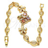 Oro Laminado Fancy Bracelet, Gold Filled Style Flower Design, with Multicolor Cubic Zirconia, Polished, Golden Finish, 03.323.0010.08