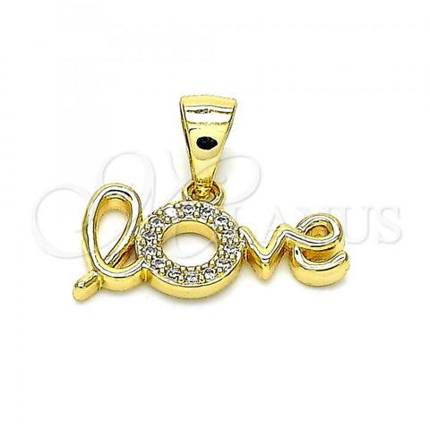 Oro Laminado Fancy Pendant, Gold Filled Style Love Design, with White Micro Pave, Polished, Golden Finish, 05.342.0015