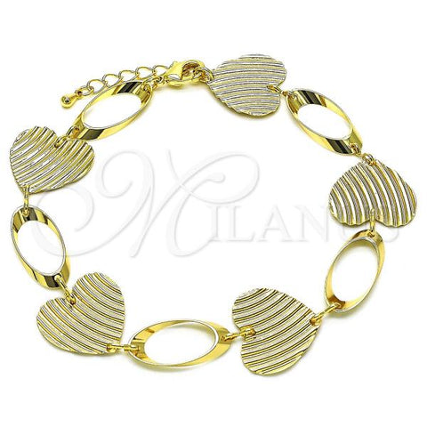 Oro Laminado Fancy Anklet, Gold Filled Style Heart Design, Diamond Cutting Finish, Golden Finish, 5.032.003.1.10