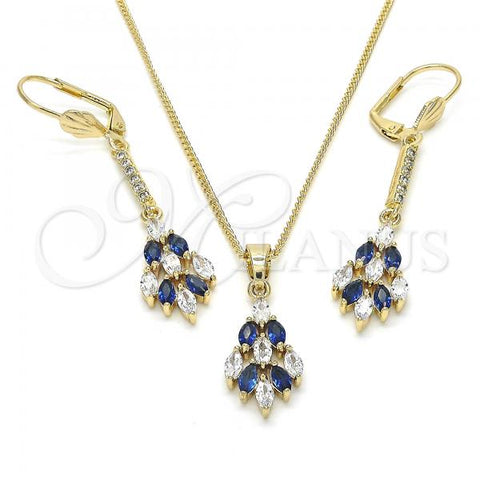 Oro Laminado Earring and Pendant Adult Set, Gold Filled Style with Sapphire Blue and White Cubic Zirconia, Polished, Golden Finish, 10.210.0071.2