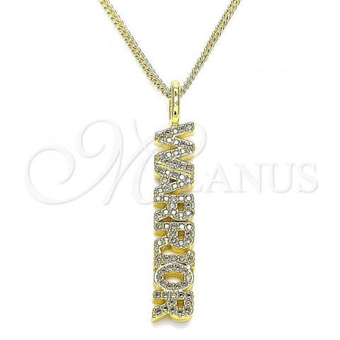 Oro Laminado Pendant Necklace, Gold Filled Style with White Micro Pave, Polished, Golden Finish, 04.313.0022.20