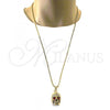 Oro Laminado Pendant Necklace, Gold Filled Style Skull Design, with Garnet Crystal, Polished, Golden Finish, 04.242.0059.30