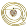 Oro Laminado Pendant Necklace, Gold Filled Style Heart Design, with Garnet and White Micro Pave, Polished, Golden Finish, 04.344.0034.1.20