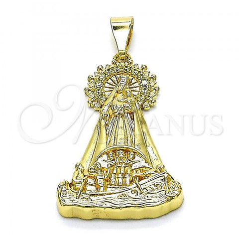 Oro Laminado Religious Pendant, Gold Filled Style Caridad del Cobre Design, with Light Yellow Cubic Zirconia, Polished, Golden Finish, 05.253.0153.1