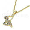 Oro Laminado Pendant Necklace, Gold Filled Style Butterfly Design, with Multicolor Micro Pave, Polished, Golden Finish, 04.156.0318.3.20