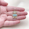 Oro Laminado Fancy Pendant, Gold Filled Style Teddy Bear and Baguette Design, with Turquoise Cubic Zirconia and White Micro Pave, Polished, Golden Finish, 05.284.0020.2
