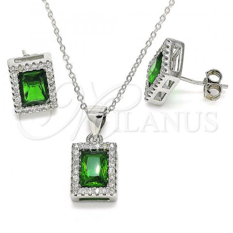 Sterling Silver Earring and Pendant Adult Set, with Green Cubic Zirconia and White Crystal, Polished, Rhodium Finish, 10.175.0080.1