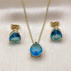 Oro Laminado Earring and Pendant Adult Set, Gold Filled Style Teardrop and Rolo Design, with Blue Topaz Cubic Zirconia, Polished, Golden Finish, 10.156.0510