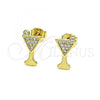 Oro Laminado Stud Earring, Gold Filled Style Drink Glass Design, with White Micro Pave, Polished, Golden Finish, 02.102.0065