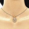 Oro Laminado Pendant Necklace, Gold Filled Style Heart Design, with White Micro Pave, Polished, Golden Finish, 04.156.0372.20