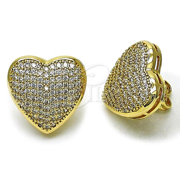 Oro Laminado Stud Earring, Gold Filled Style Heart Design, with White Cubic Zirconia, Polished, Golden Finish, 02.283.0220