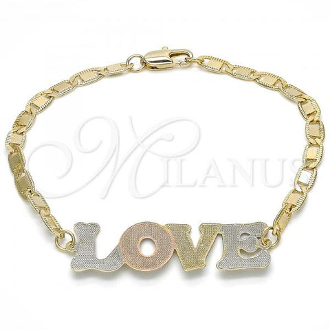 Oro Laminado Fancy Bracelet, Gold Filled Style Nameplate and Love Design, Polished, Tricolor, 03.63.1968.1.08