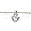 Rhodium Plated Pendant Necklace, Heart Design, with White Micro Pave, Polished, Rhodium Finish, 04.213.0075.18