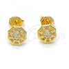 Oro Laminado Stud Earring, Gold Filled Style Flower Design, with White Micro Pave, Polished, Golden Finish, 02.156.0052