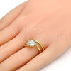 Oro Laminado Wedding Ring, Gold Filled Style Duo Design, with White Cubic Zirconia and White Micro Pave, Polished, Golden Finish, 01.99.0042.08 (Size 8)