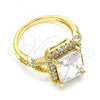 Oro Laminado Multi Stone Ring, Gold Filled Style with White Cubic Zirconia, Polished, Golden Finish, 01.210.0128.08