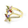 Oro Laminado Multi Stone Ring, Gold Filled Style Flower Design, with Multicolor Cubic Zirconia and White Micro Pave, Polished, Golden Finish, 01.210.0139.08